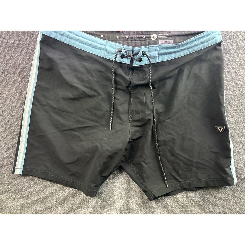 Vissla Board Shorts Men 34 Black Blue Upcycle Coconut Poly Stretch M112KTRI